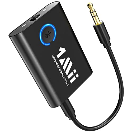 1Mii Bluetooth 5.3 Adapter für TV zu Kopfhörer, 2-in-1 Sender Empfänger, aptX-Adaptive & HD kabelloses Audio Transmitter Receiver Klinke 3,5 für Stereoanlage Flugzeug MP3 -Upgraded von 1Mii