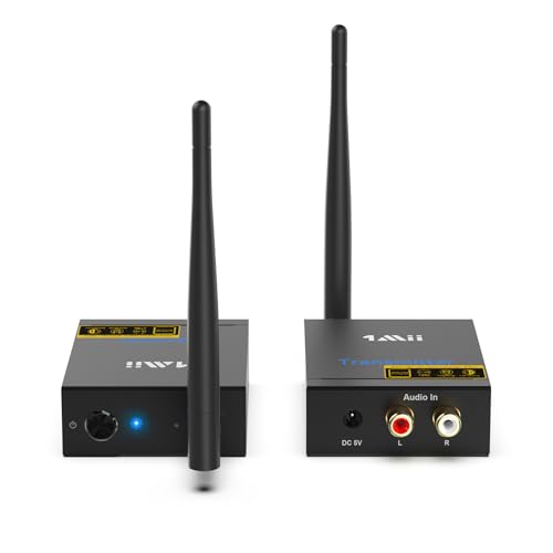 1Mii Drahtlos Audio Sender Empfänger, 2.4G Große Reichweite Transmitter and Receiver Kit Low Latency für HiFi-Musik von TV/PC zu Aktivlautsprechern/Stereo/Subwoofer/CD, Cinch-Ausgang/Eingang 320ft von 1Mii