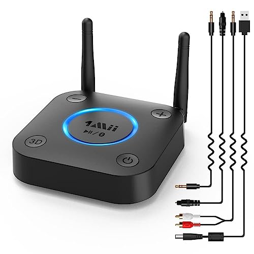 1Mii Großer Reichweite Empfänger, HiFi Kabelloser Audio Adapter, aptX Low Latency Bluetooth 5.1 Receiver mit 3D Surround für Stereoanlage Lautsprecher, Optisches Koaxial 3,5mm RCA AUX von 1Mii