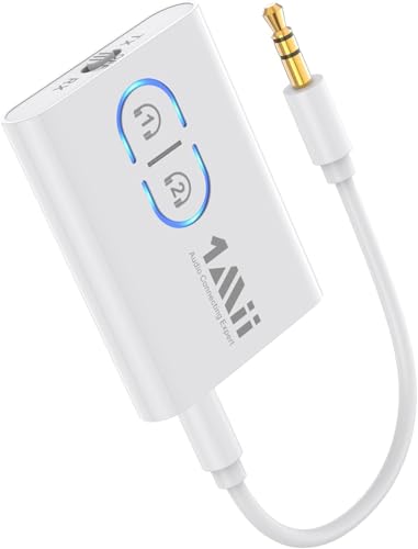 1Mii ML300 Bluetooth 5.3 Adapter Transmitter für TV Audio auf 2 Kopfhörer, 2-in-1 Bluetooth Sender Empfänger Klinke 3.5 für Stereoanlage/Flugzeug aptX Adaptive von 1Mii