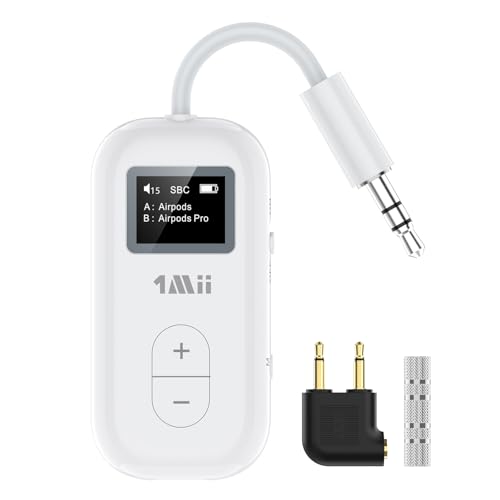 1Mii SafeFly Dual Flugzeug Bluetooth 5.3 Adapter für 2 Kabellose Kopfhörer, Unterstützt aptX Low Latency/Adaptive, 3,5mm AUX Bluetooth Transmitter Sender für Flugreisen, TV - Nur Transmitter von 1Mii