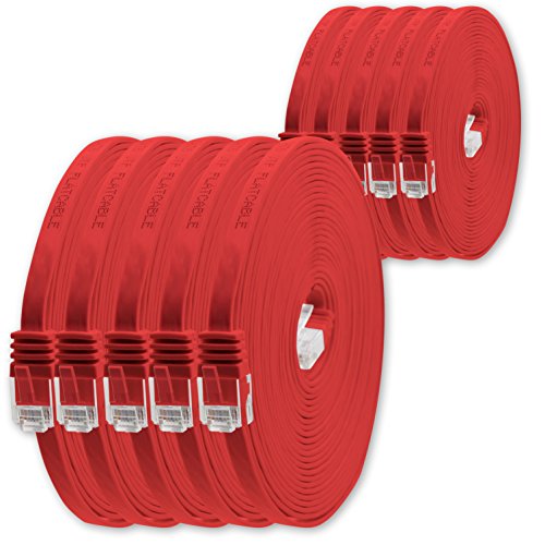 0,5m - Rot - 10 Stück - Cat.6 Flaches Netzwerkkabel Cat6 Flachkabel Ultra Flach Cat.6 Patchkabel 1000 Mbit/s Gigabit LAN (RJ45) Flach Slim Micro von 1aTTack.de