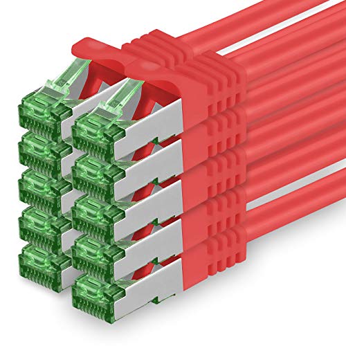 0.25 M Cat.7 Netzwerk-Kabel 10 Stück Cat7 Patch-Kabel Lan-Kabel Ethernet RJ45 10 Gbit/s (Alle Internetgeschwindigkeiten) Rot 0,25 Meter von 1aTTack.de