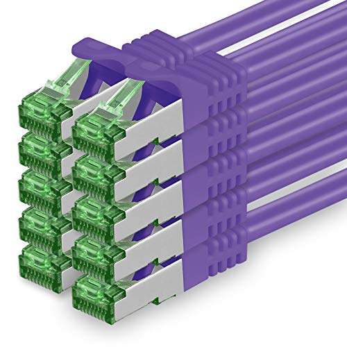 0.25 M Cat.7 Netzwerk-Kabel 10 Stück Cat7 Patch-Kabel Lan-Kabel Ethernet RJ45 10 Gbit/s (Alle Internetgeschwindigkeiten) Violett 0,25 Meter von 1aTTack.de