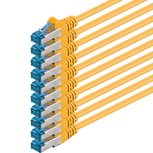 0.25m - CAT6a - Netzwerkkabel gelb - 10 Stück CAT 6 A Patchkabel 10000 Mbit s SFTP PIMF 500 MHz kompatibel zu CAT5 CAT6 CAT7 DSL Internet Switch Router von 1aTTack.de