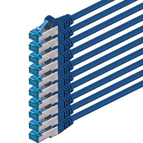 10m - CAT6a - Netzwerkkabel blau - 10 Stück CAT 6 A Patchkabel 10000 Mbit s SFTP PIMF 500 MHz kompatibel zu CAT5 CAT6 CAT7 DSL Internet Switch Router von 1aTTack.de