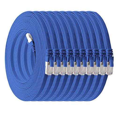 10m - blau - 10 Stück Cat7 Flachkabel Netzwerkkabel Cat 7 Rohkabel Gigabit LAN (10Gbit/s) Flachbandkabel Verlegekabel Patchkabel Flach Slim Rj 45 Stecker Cat6a von 1aTTack.de