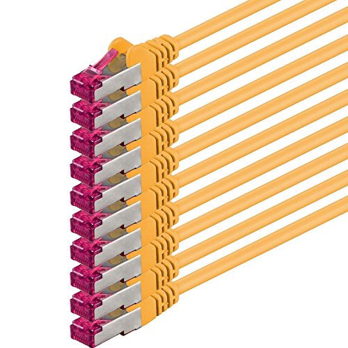 1aTTack.de 0,25m - gelb - 10 Stück - Netzwerkkabel CAT6a (10Gb/s) S-FTP CAT 6a Lankabel - GHMT zertifiziert PIMF 500 MHz Cat5 Cat5e Cat6 Cat6a Cat7 für Switch, Router, Modem, Internet von 1aTTack.de