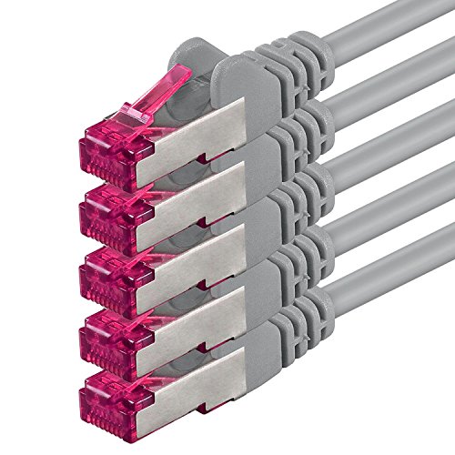 1aTTack.de 0,25m - grau - 5 Stück - Netzwerkkabel CAT6a (10Gb/s) S-FTP CAT 6a Lankabel - GHMT zertifiziert PIMF 500 MHz Cat5 Cat5e Cat6 Cat6a Cat7 für Switch, Router, Modem, Internet von 1aTTack.de