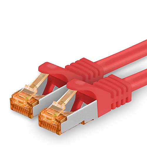 1aTTack.de 0,5m - Cat.7 Netzwerkkabel Rot - 1 Stück Gigabit Ethernet LAN Kabel 10000 Mbit s Patchkabel Cat7 Kabel S FTP PIMF Schirmung LSZH Cat.7 Rohkabel Rj45 Stecker Cat 6a - 1 x 0,5 Meter von 1aTTack.de