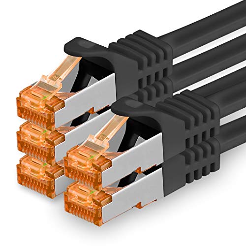 1aTTack.de 0,5m - Cat.7 Netzwerkkabel Schwarz - 5 Stück Gigabit Ethernet LAN Kabel 10000 Mbit s Patchkabel Cat7 Kabel S FTP PIMF Schirmung LSZH Cat.7 Rohkabel Rj45 Stecker Cat 6a - 5 x 0,5 Meter von 1aTTack.de
