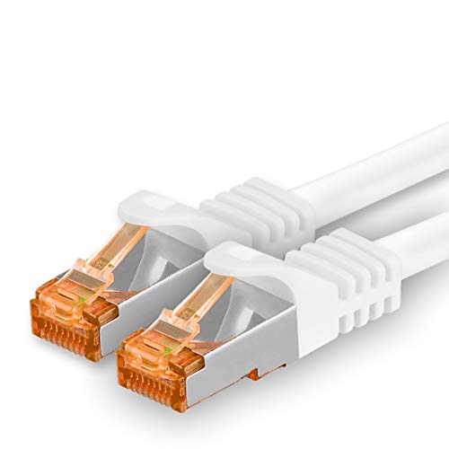 1aTTack.de 0,5m - Cat.7 Netzwerkkabel Weiß - 1 Stück Gigabit Ethernet LAN Kabel 10000 Mbit s Patchkabel Cat7 Kabel S FTP PIMF Schirmung LSZH Cat.7 Rohkabel Rj45 Stecker Cat 6a - 1 x 0,5 Meter von 1aTTack.de