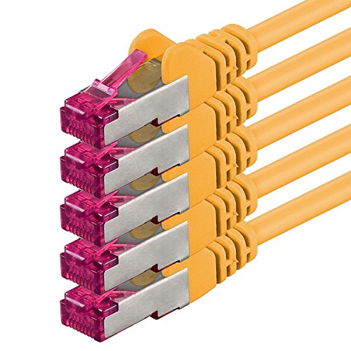 1aTTack.de 0,5m - gelb - 5 Stück - Netzwerkkabel CAT6a (10Gb/s) S-FTP CAT 6a Lankabel - GHMT zertifiziert PIMF 500 MHz Cat5 Cat5e Cat6 Cat6a Cat7 für Switch, Router, Modem, Internet von 1aTTack.de