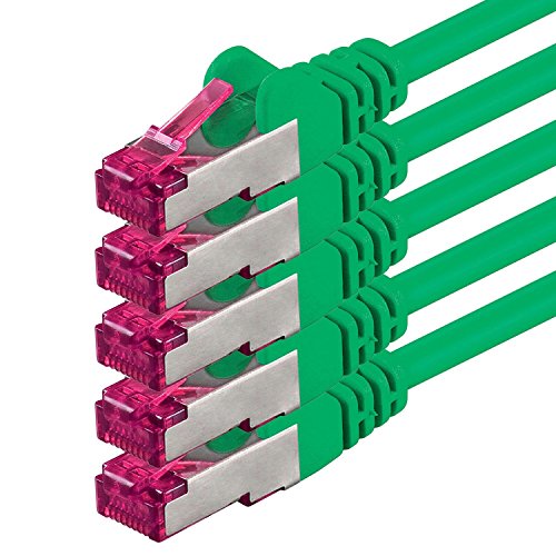 1aTTack.de 0,5m - grün - 5 Stück - Netzwerkkabel CAT6a (10Gb/s) S-FTP CAT 6a Lankabel - GHMT zertifiziert PIMF 500 MHz Cat5 Cat5e Cat6 Cat6a Cat7 für Switch, Router, Modem, Internet von 1aTTack.de