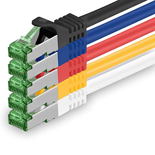 1aTTack.de 0.25 M Cat.7 Netzwerk-Kabel 5 Stück Cat7 Patch-Kabel Lan-Kabel Ethernet RJ45 10 Gbit/s (Alle Internetgeschwindigkeiten) 5 Farben 0,25 Meter von 1aTTack.de