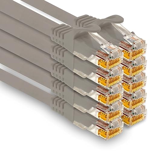 1aTTack.de - 10 X 0,25m Cat7 Netzwerkkabel, Cat.7 Ethernet, Lan & Cat 7 Patchkabel für maximale Internet Geschwindigkeit & verbindet alle Geräte mit RJ 45 Buchse Grau von 1aTTack.de