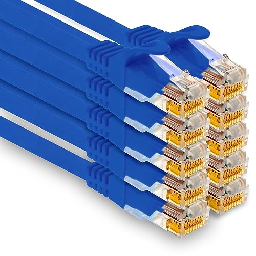 1aTTack.de - 10 X 0,5m Cat7 Netzwerkkabel, Cat.7 Ethernet, Lan & Cat 7 Patchkabel für maximale Internet Geschwindigkeit & verbindet alle Geräte mit RJ 45 Buchse Blau von 1aTTack.de