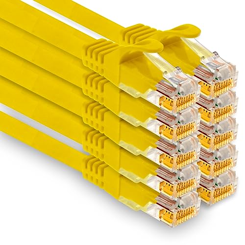 1aTTack.de - 10 X 0,5m Cat7 Netzwerkkabel, Cat.7 Ethernet, Lan & Cat 7 Patchkabel für maximale Internet Geschwindigkeit & verbindet alle Geräte mit RJ 45 Stecker Gelb von 1aTTack.de