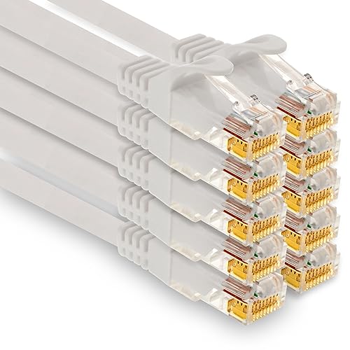 1aTTack.de - 10 X 1,0m Cat7 Netzwerkkabel, Cat.7 Ethernet, Lan & Cat 7 Patchkabel für maximale Internet Geschwindigkeit & verbindet alle Geräte mit RJ 45 Buchse Weiß von 1aTTack.de