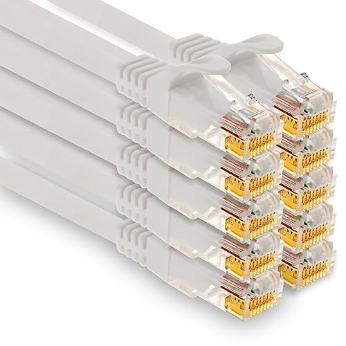 1aTTack.de - 10 X 1,0m Cat7 Netzwerkkabel, Cat.7 Ethernet, Lan & Cat 7 Patchkabel für maximale Internet Geschwindigkeit & verbindet alle Geräte mit RJ 45 Stecker Weiß von 1aTTack.de