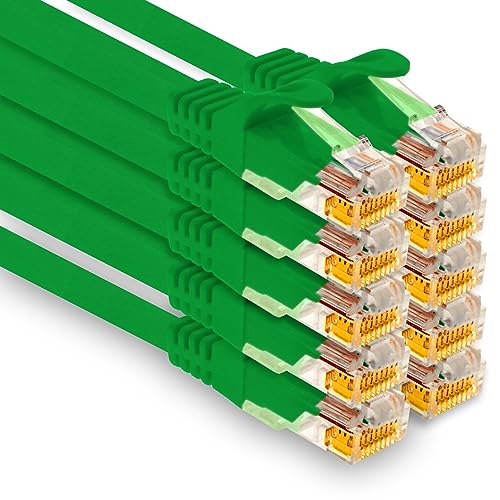 1aTTack.de - 10 X 2,0m Cat7 Netzwerkkabel, Cat.7 Ethernet, Lan & Cat 7 Patchkabel für maximale Internet Geschwindigkeit & verbindet alle Geräte mit RJ 45 Buchse Grün von 1aTTack.de