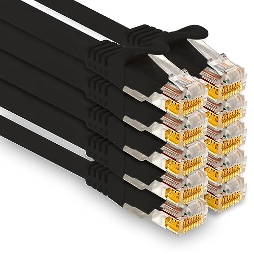 1aTTack.de - 10 X 2,0m Cat7 Netzwerkkabel, Cat.7 Ethernet, Lan & Cat 7 Patchkabel für maximale Internet Geschwindigkeit & verbindet alle Geräte mit RJ 45 Stecker Schwarz von 1aTTack.de