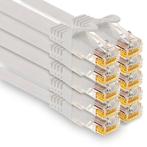 1aTTack.de - 10 X 2,0m Cat7 Netzwerkkabel, Cat.7 Ethernet, Lan & Cat 7 Patchkabel für maximale Internet Geschwindigkeit & verbindet alle Geräte mit RJ 45 Buchse Weiß von 1aTTack.de