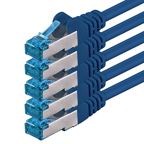 1aTTack.de 10m - CAT6a - Netzwerkkabel blau - 5 Stück CAT 6 A Patchkabel 10000 Mbit s SFTP PIMF 500 MHz kompatibel zu CAT5 CAT6 CAT7 DSL Internet Switch Router von 1aTTack.de