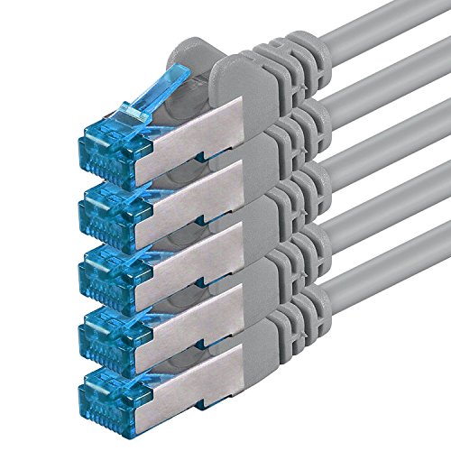 1aTTack.de 10m - CAT6a - Netzwerkkabel grau - 5 Stück CAT 6 A Patchkabel 10000 Mbit s SFTP PIMF 500 MHz kompatibel zu CAT5 CAT6 CAT7 DSL Internet Switch Router von 1aTTack.de