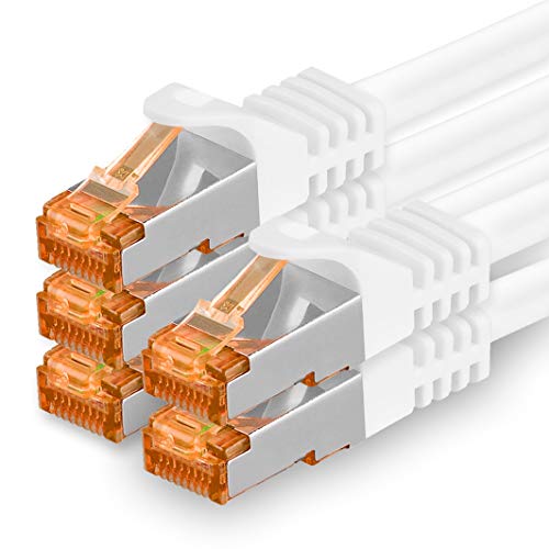 1aTTack.de 10m - Cat.7 Netzwerkkabel Weiß - 5 Stück Gigabit Ethernet LAN Kabel 10000 Mbit s Patchkabel Cat7 Kabel S FTP PIMF Schirmung LSZH Cat.7 Rohkabel Rj45 Stecker Cat 6a - 5 x 10 Meter von 1aTTack.de