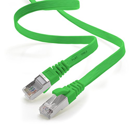 1aTTack.de 10m - grün - 1 Stück CAT.7 Gigabit Ethernet LAN Flachband Flachbandkabel (RJ45) Netzwerkkabel Rohkabel (10Gbit/s) Verlegekabel Flach Slim kompatibel zu Cat.5 - Cat.5e - Cat.6 von 1aTTack.de