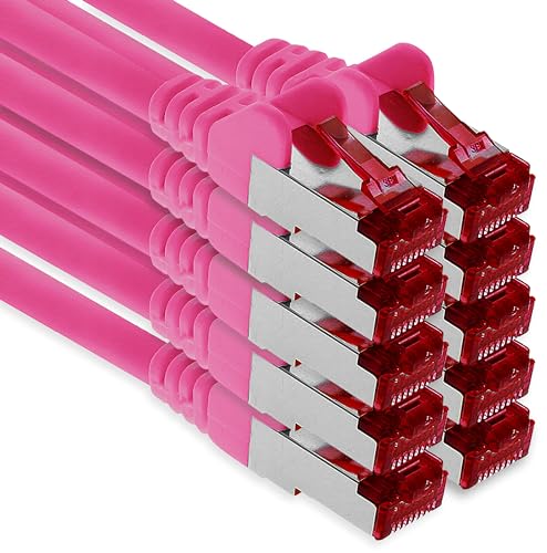 1aTTack.de - 10x 0,25m CAT6 Patchkabel S/FTP PIMF Schirmung CAT.6 RJ45 Netzwerkkabel Ethernetkabel DSL LAN Router Switch Modem Patchfeld -magenta - 10 Stück von 1aTTack.de