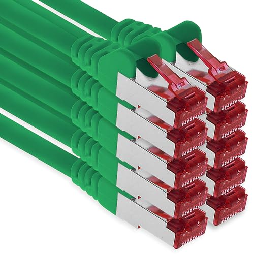 1aTTack.de - 10x 3 Meter CAT6 Patchkabel S/FTP PIMF Schirmung CAT.6 RJ45 Netzwerkkabel Ethernetkabel DSL LAN Router Switch Modem Patchfeld - grün - 10 Stück von 1aTTack.de