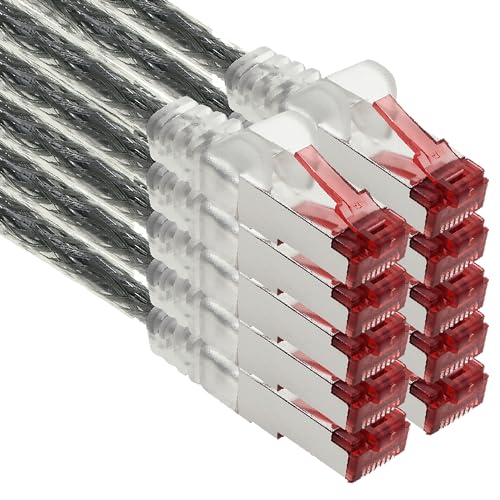 1aTTack.de - 10x 3m CAT6 Patchkabel S/FTP PIMF Schirmung CAT.6 RJ45 Netzwerkkabel Ethernetkabel DSL LAN Router Switch Modem Patchfeld - transparent - 10 Stück von 1aTTack.de