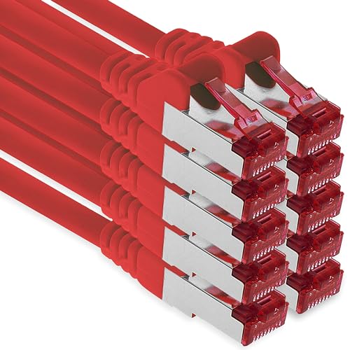 1aTTack.de - 10x 5m CAT6 Patchkabel S/FTP PIMF Schirmung CAT.6 RJ45 Netzwerkkabel Ethernetkabel DSL LAN Router Switch Modem Patchfeld - rot - 10 Stück von 1aTTack.de