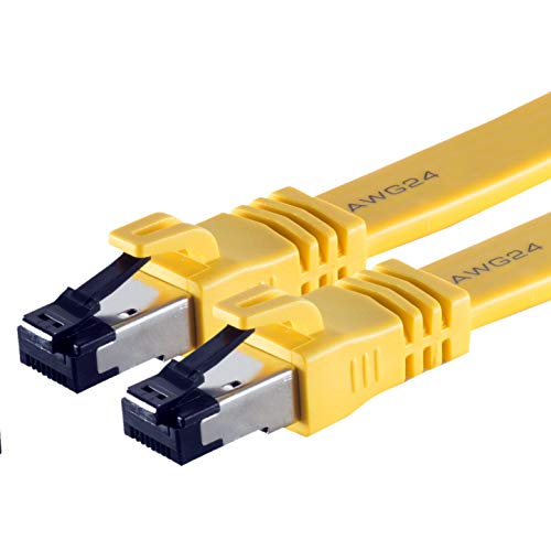 1aTTack.de 1m - Cat8.1 High End Patchkabel flach gelb - 1 Stück 40 Gigabit Netzwerkkabel Ethernet LAN Kabel 40000 Mbits 2000 Mhz Patchkabel Cat8 Kabel LSZH UFTP PIMF Rj45 Stecker - 1 x 1 Meter von 1aTTack.de