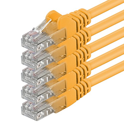 1aTTack.de 1m - gelb - 5 Stück - (Pack) - CAT.6 CAT6 Ethernet-LAN-Netzwerk-Kabel 1000 Mbit/s Patchkabel von 1aTTack.de