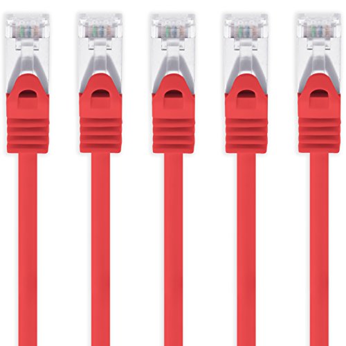 1aTTack.de 1m - rot - 5 Stück CAT.7 Netzwerkkabel Sftp (Rohkabel) Patchkabel (SET) 10000Mbit/s - 500 MHz konfektioniert mit 2 RJ45 Stecker Cat6a von 1aTTack.de