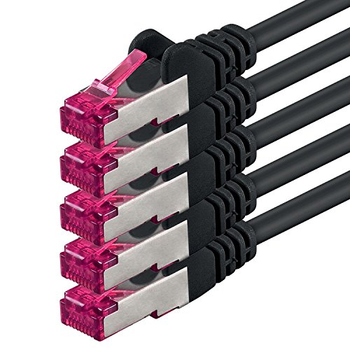 1aTTack.de 1m - schwarz - 5 Stück - Netzwerkkabel CAT6a (10Gb/s) S-FTP CAT 6a Lankabel - GHMT zertifiziert PIMF 500 MHz Cat5 Cat5e Cat6 Cat6a Cat7 für Switch, Router, Modem, Internet von 1aTTack.de