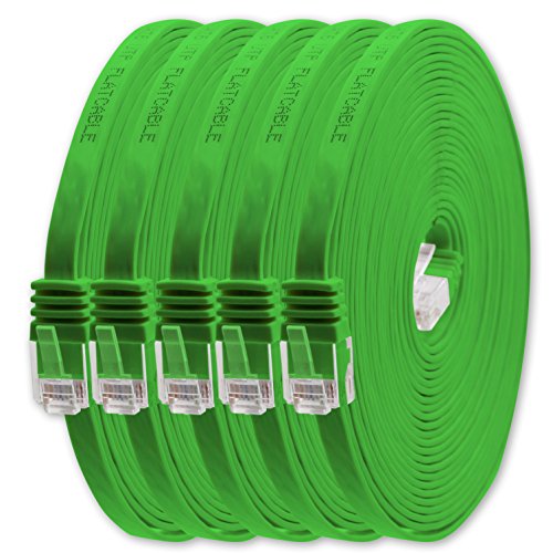 1aTTack.de 20m - grün - 5 Stück - Cat.6 Flaches Netzwerkkabel Cat6 Flachkabel Ultra Flach Cat.6 Patchkabel 1000 Mbit/s Gigabit LAN (RJ45) Flach Slim Micro von 1aTTack.de