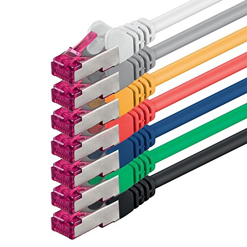 1aTTack.de 2m - 7 Farben - 7 Stück - Netzwerkkabel CAT6a (10Gb/s) S-FTP CAT 6a Lankabel - GHMT zertifiziert PIMF 500 MHz Cat5 Cat5e Cat6 Cat6a Cat7 für Switch, Router, Modem, Internet von 1aTTack.de