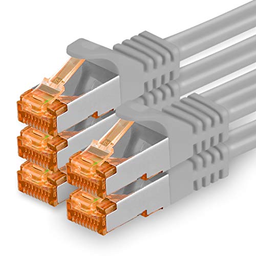 1aTTack.de 2m - Cat.7 Netzwerkkabel Grau - 5 Stück Gigabit Ethernet LAN Kabel 10000 Mbit s Patchkabel Cat7 Kabel S FTP PIMF Schirmung LSZH Cat.7 Rohkabel Rj45 Stecker Cat 6a - 5 x 2 Meter von 1aTTack.de