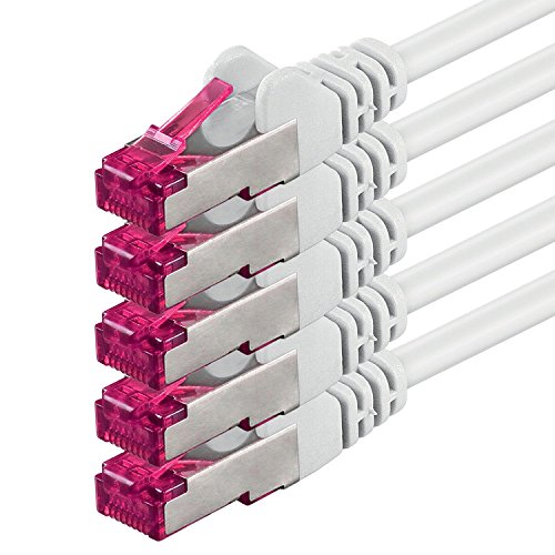 1aTTack.de 2m - weiß - 5 Stück - Netzwerkkabel CAT6a (10Gb/s) S-FTP CAT 6a Lankabel - GHMT zertifiziert PIMF 500 MHz Cat5 Cat5e Cat6 Cat6a Cat7 für Switch, Router, Modem, Internet von 1aTTack.de