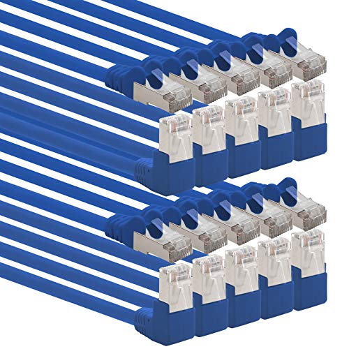 1aTTack.de 366113 Cat.6 Netzwerkkabel Winkel 90 Grad 0,25m - blau - 10 Stück - Cat6 Patchkabel (SFTP PIMF) 1000Mbit/s Rj 45 Stecker - 10 x 0,25m Meter blau von 1aTTack.de