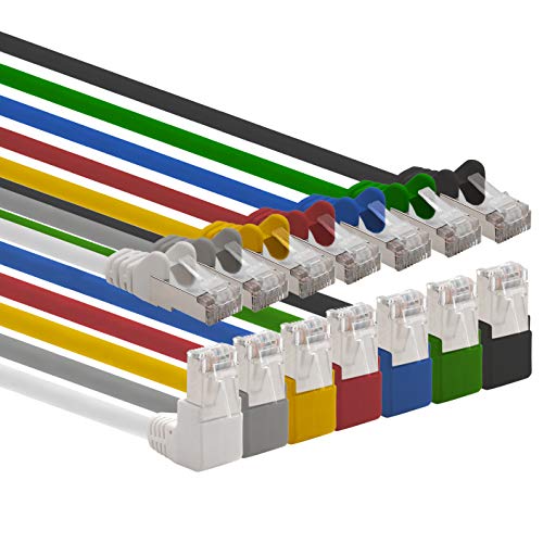 1aTTack.de 366154 Cat.6 Netzwerkkabel Winkel 90 Grad 1m - 7-Farben - Cat6 Patchkabel (SFTP PIMF) 1000Mbit/s Rj 45 Stecker - 7 x 1m Meter 7-Farben von 1aTTack.de