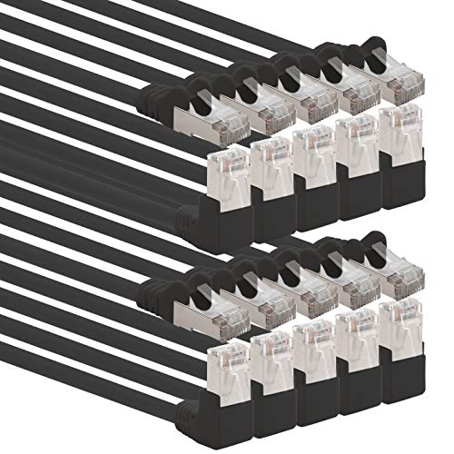 1aTTack.de 366235 Cat.6 Netzwerkkabel Winkel 90 Grad 5m - schwarz - 10 Stück - Cat6 Patchkabel (SFTP PIMF) 1000Mbit/s Rj 45 Stecker - 10 x 5m Meter schwarz von 1aTTack.de