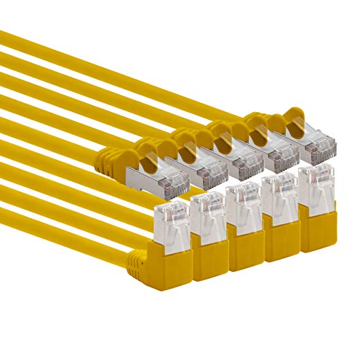 1aTTack.de 366270 Cat.6 Netzwerkkabel Winkel 90 Grad 10m - gelb - 5 Stück - Cat6 Patchkabel (SFTP PIMF) 1000Mbit/s Rj 45 Stecker - 5 x 10m Meter gelb von 1aTTack.de