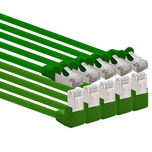 1aTTack.de 366273 Cat.6 Netzwerkkabel Winkel 90 Grad 10m - grün - 5 Stück - Cat6 Patchkabel (SFTP PIMF) 1000Mbit/s Rj 45 Stecker - 5 x 10m Meter grün von 1aTTack.de