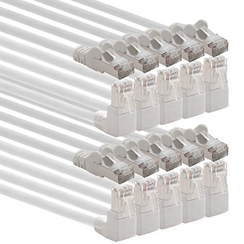 1aTTack.de 366283 Cat.6 Netzwerkkabel Winkel 90 Grad 10m - weiß - 10 Stück - Cat6 Patchkabel (SFTP PIMF) 1000Mbit/s Rj 45 Stecker - 10 x 10m Meter weiß von 1aTTack.de