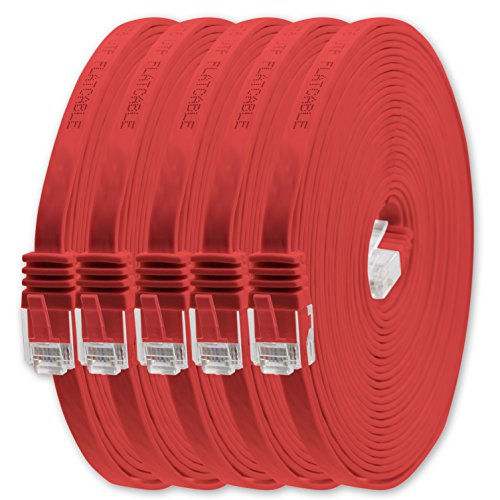 1aTTack.de 3m - Rot - 5 Stück - Cat.6 Flaches Netzwerkkabel Cat6 Flachkabel Ultra Flach Cat.6 Patchkabel 1000 Mbit/s Gigabit LAN (RJ45) Flach Slim Micro von 1aTTack.de